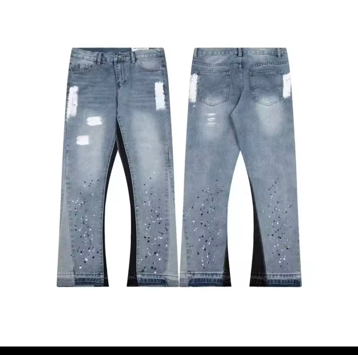 Distressed Paint-Splatter Flared Jeans