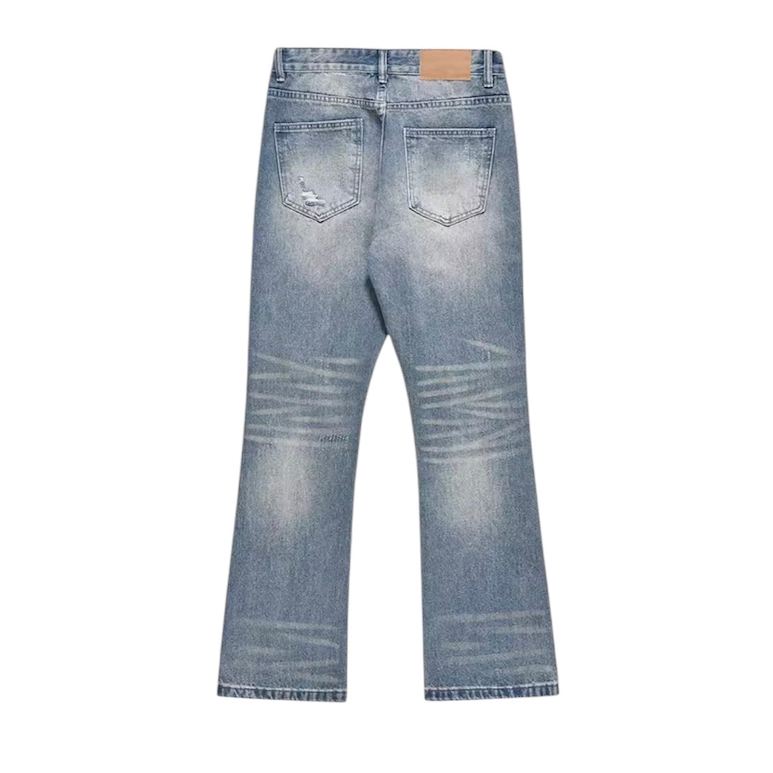 Vintage Wash Distressed Flared Jeans