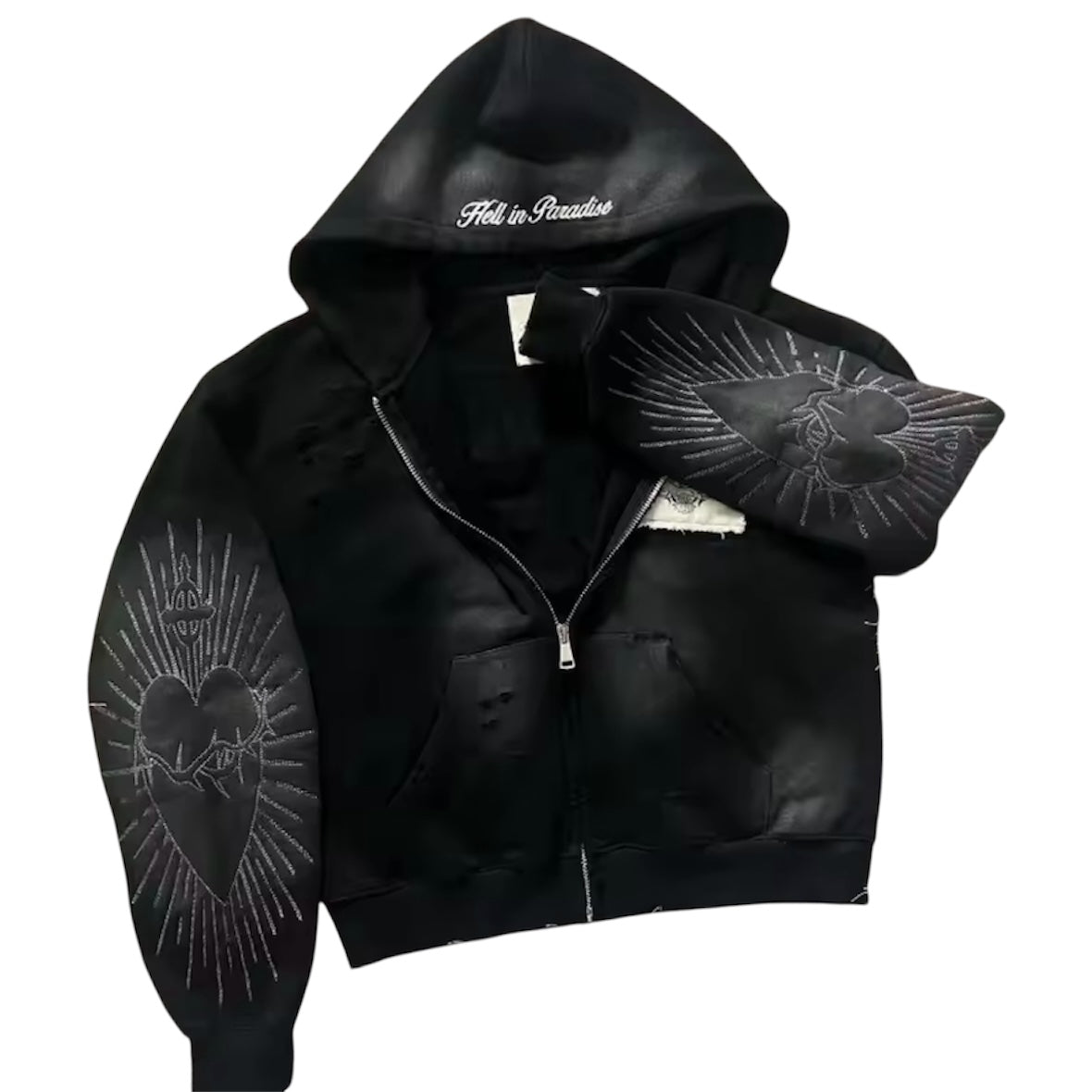 “Hell in Paradise” Embroidered Zip-Up Hoodie