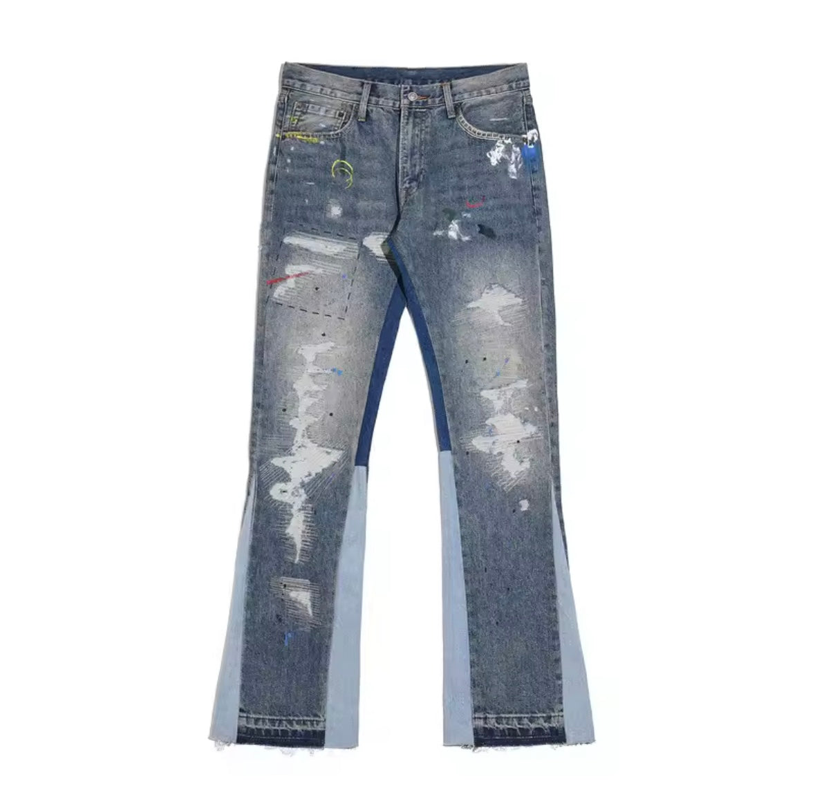 Art-Distressed Patchwork Flared Jeans