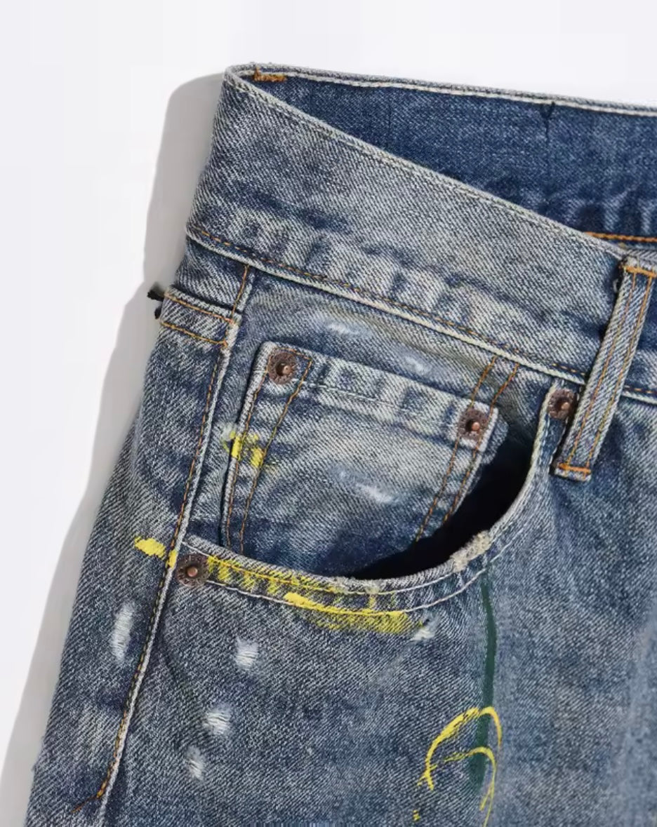 Art-Distressed Patchwork Flared Jeans