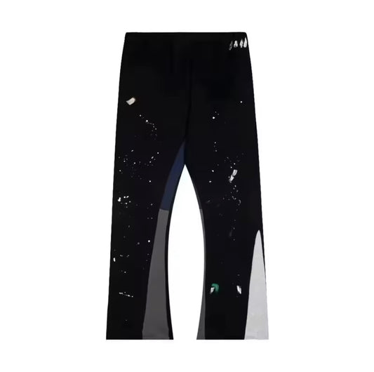 Paint-Splatter Paneled Flare Pants