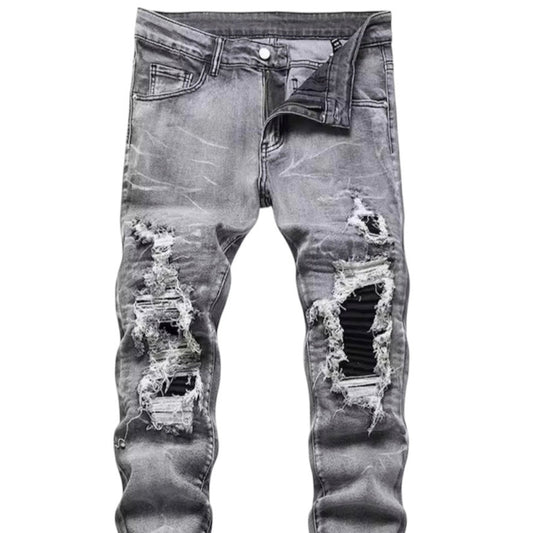 Men’s Grey Destroyed Slim Fit Jeans