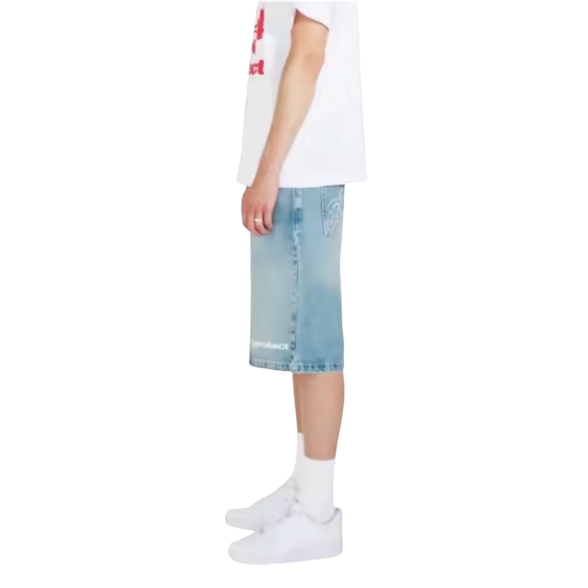 “Protect” Washed Denim Utility Shorts
