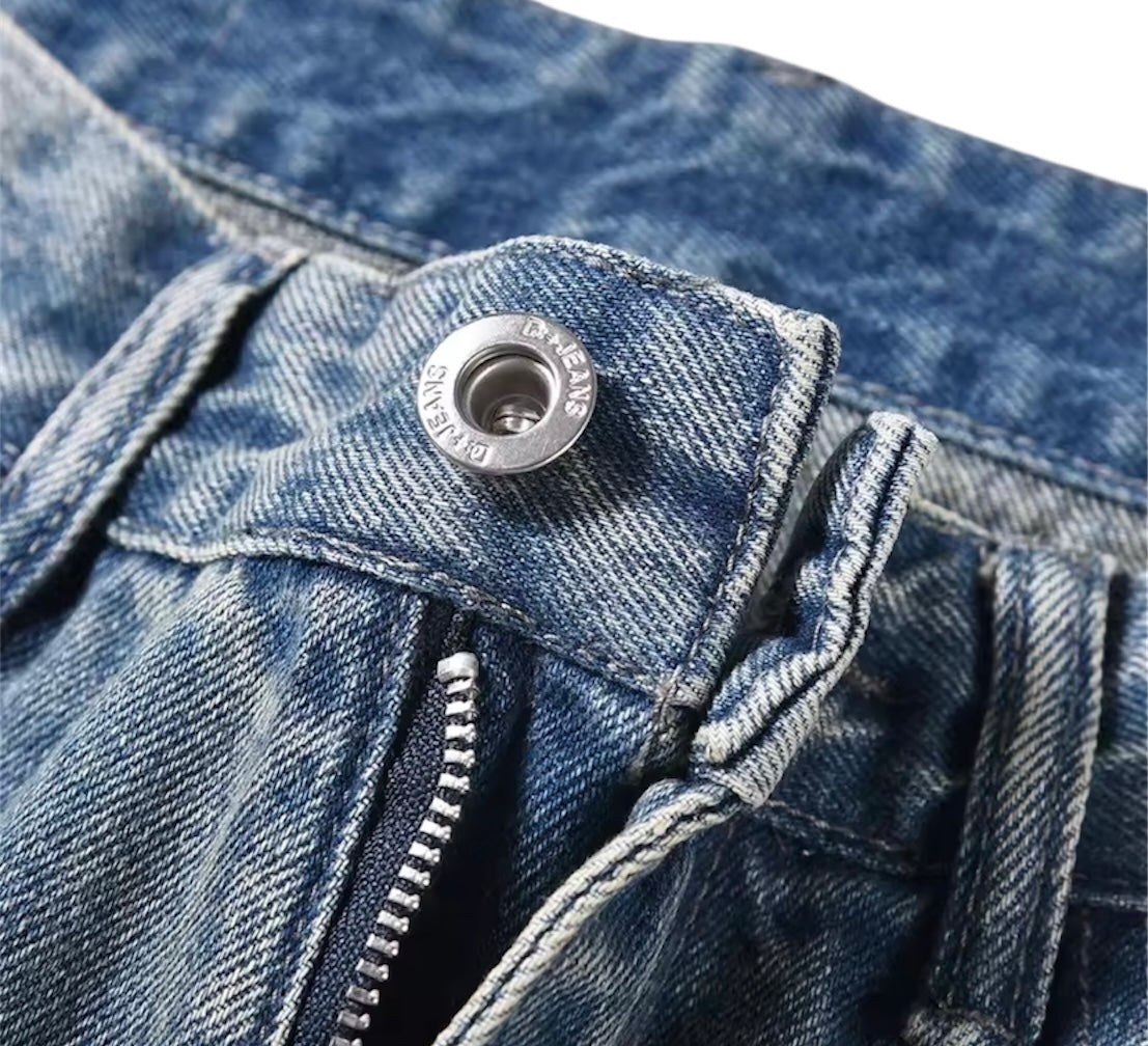 Vintage Wash Distressed Flared Jeans