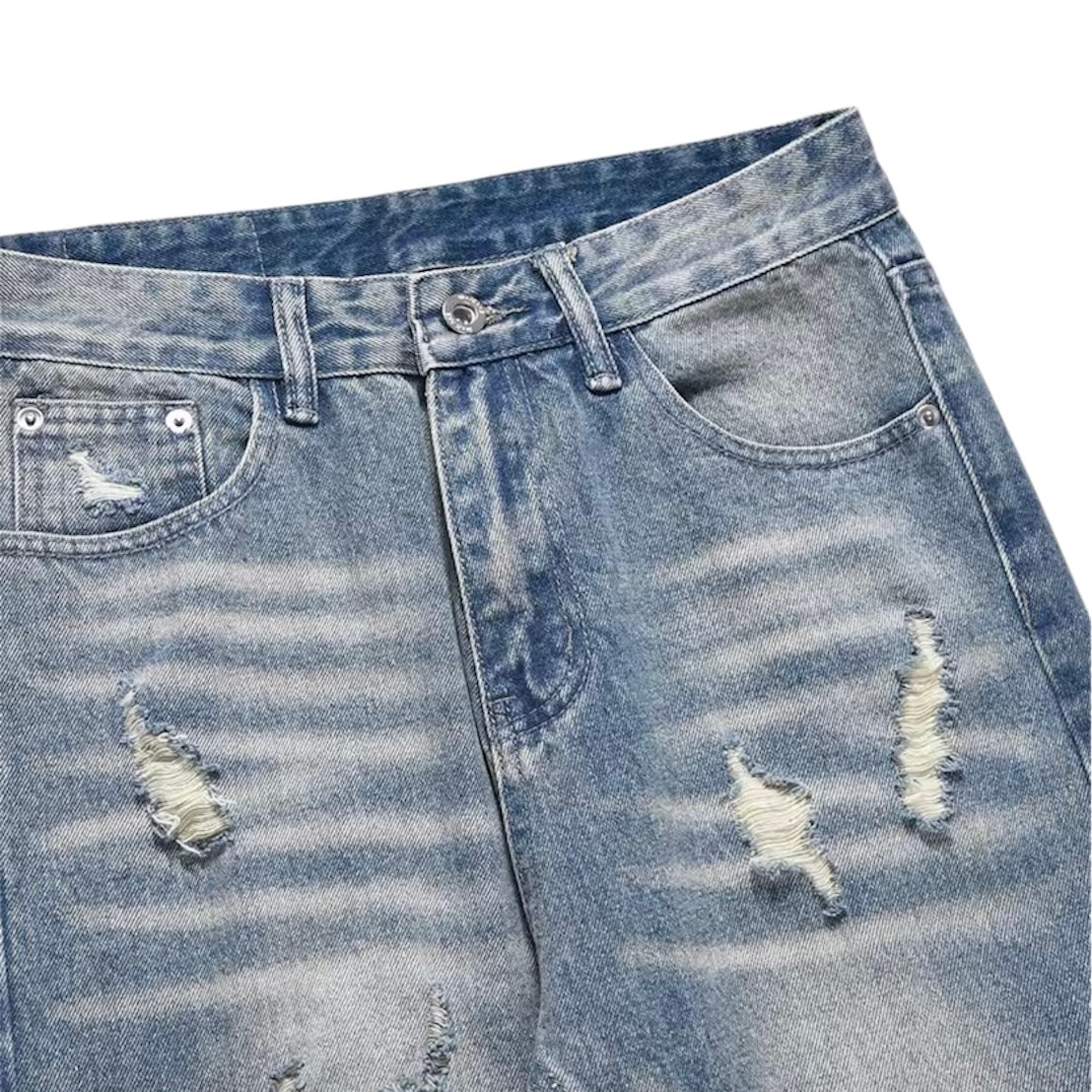 Vintage Wash Distressed Flared Jeans