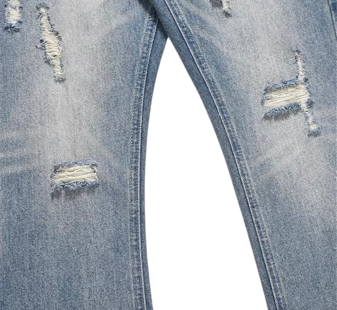 Vintage Wash Distressed Flared Jeans