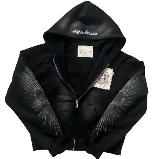 “Hell in Paradise” Embroidered Zip-Up Hoodie