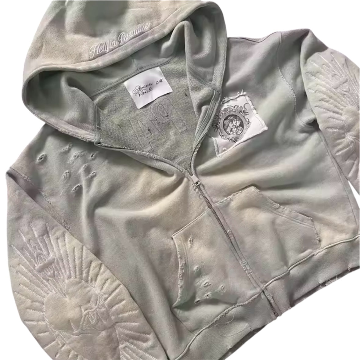 “Hell in Paradise” Embroidered Zip-Up Hoodie